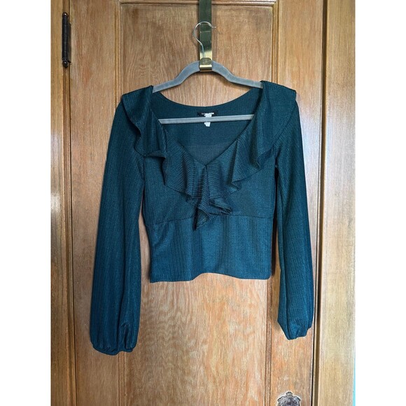Teal ruffle long sleeve blouse - Picture 3 of 8